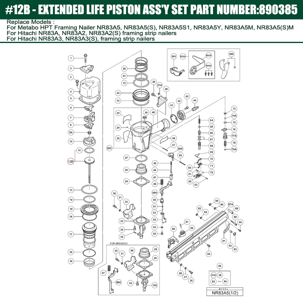 Piston d'entraînement 877323 pour cloueuse de charpente Hitachi NR83A5 NR83A2 NR83A3