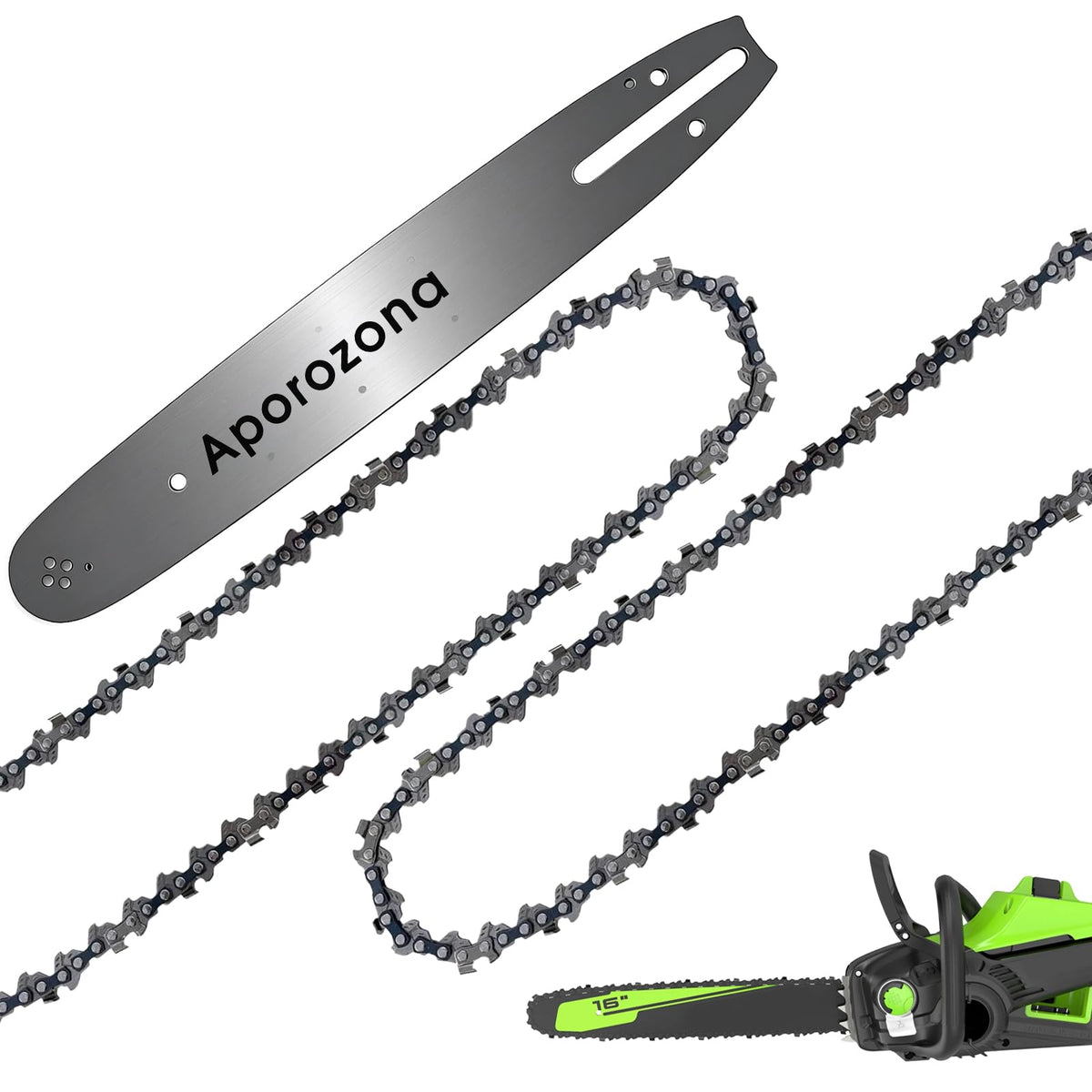 16" Chainsaw Bar & 3 Chains for Greenworks CS80L417, Ryobi RY3716