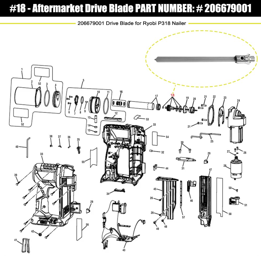 206679001 Piston Driver Blade for Ryobi P318 23-Gauge Pin Nailer
