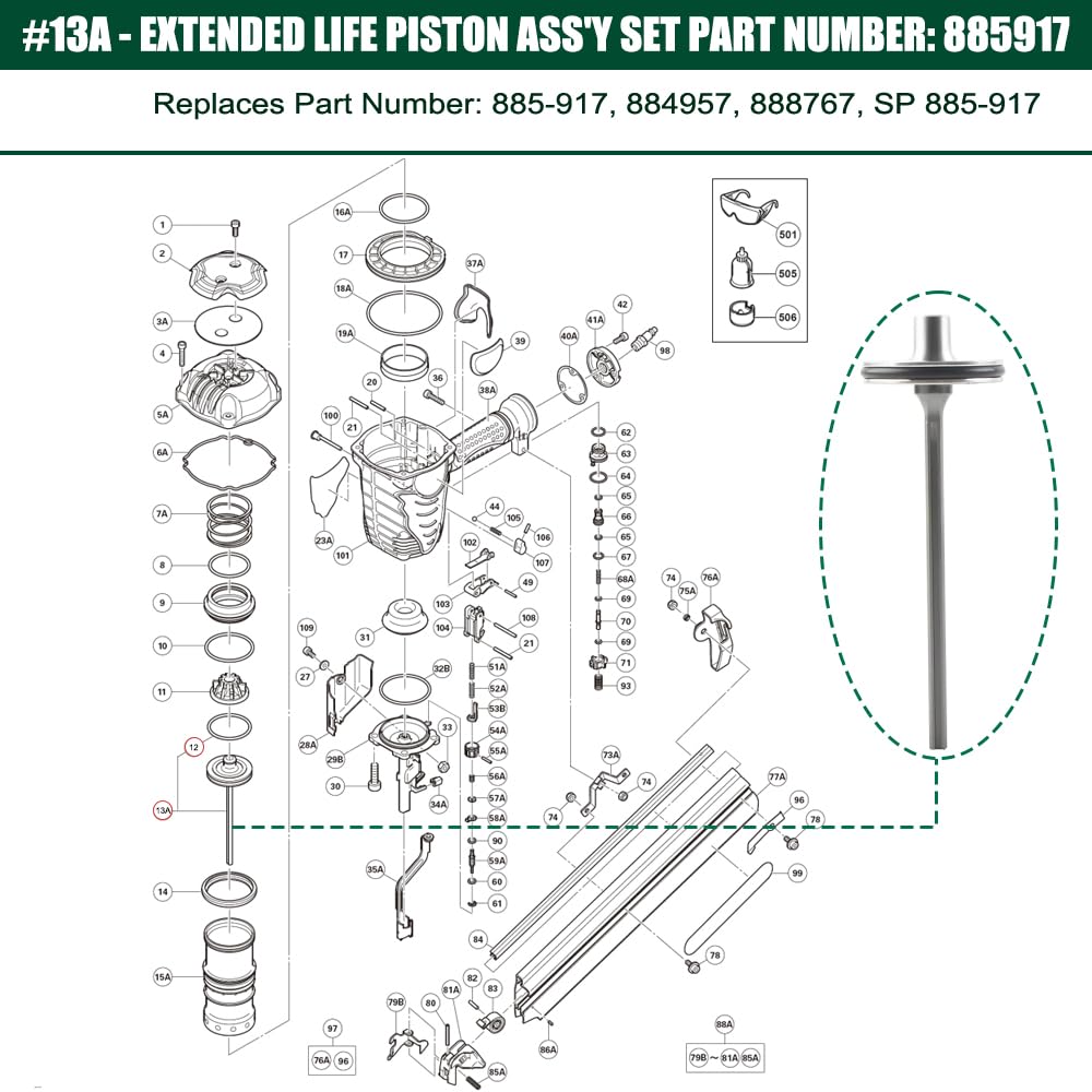 Lame de piston 885917 pour cloueuse de charpente Hitachi NR90AD NR90ADS1