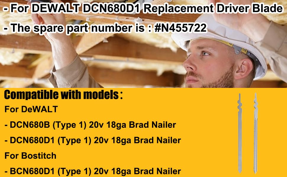 Cuchilla impulsora N455722 para clavadora de clavos brad DeWalt DCN680, paquete de 2
