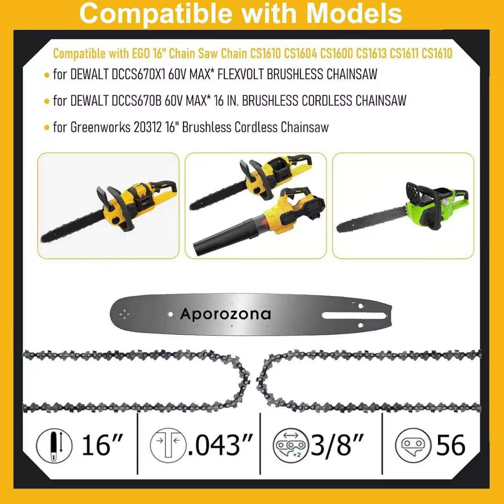 Espada y cadena 16 pulg. para EGO CS1600 CS1604, Milwaukee 2727-20