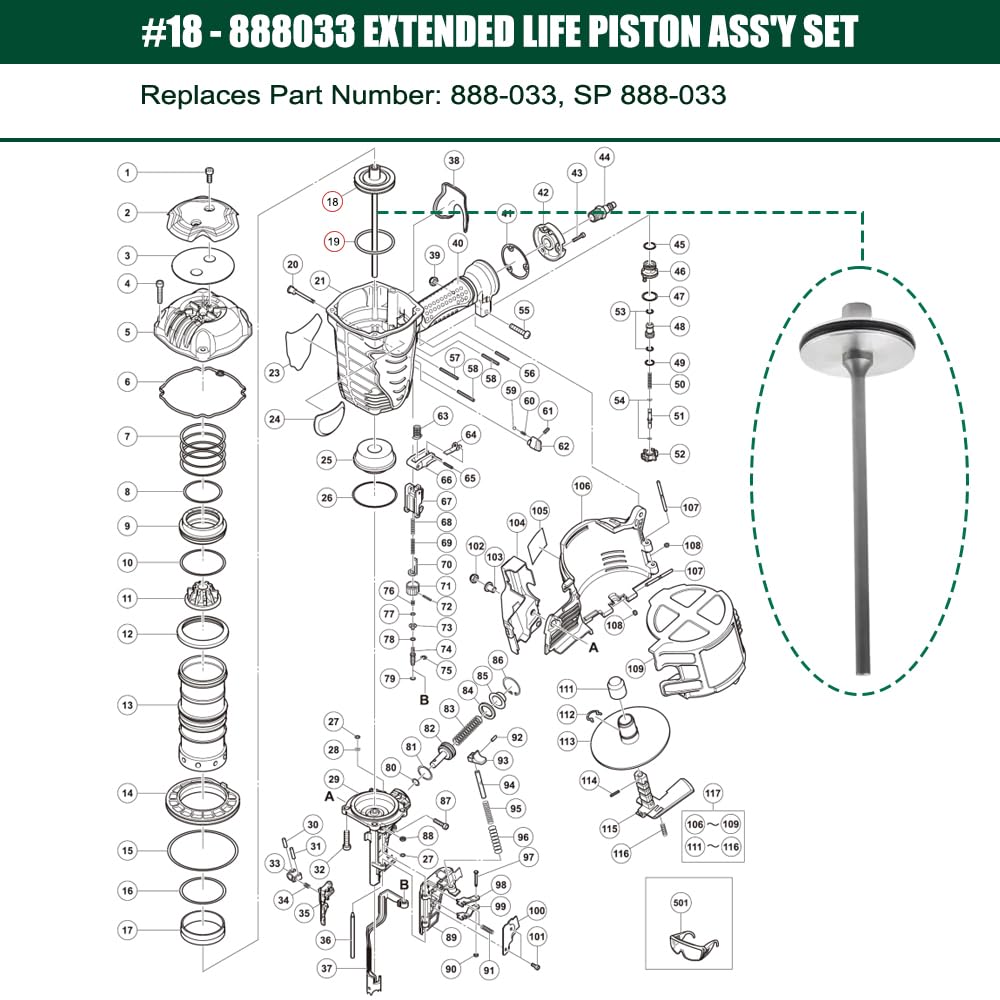 888-033 Piston Driver for Hitachi NV90AG Coil Framing Nailer, 2-Pack