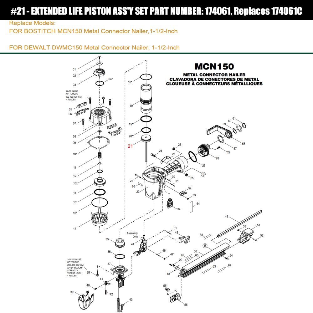 174061C Piston Driver Assembly for Bostitch MCN150 Connector Nailer