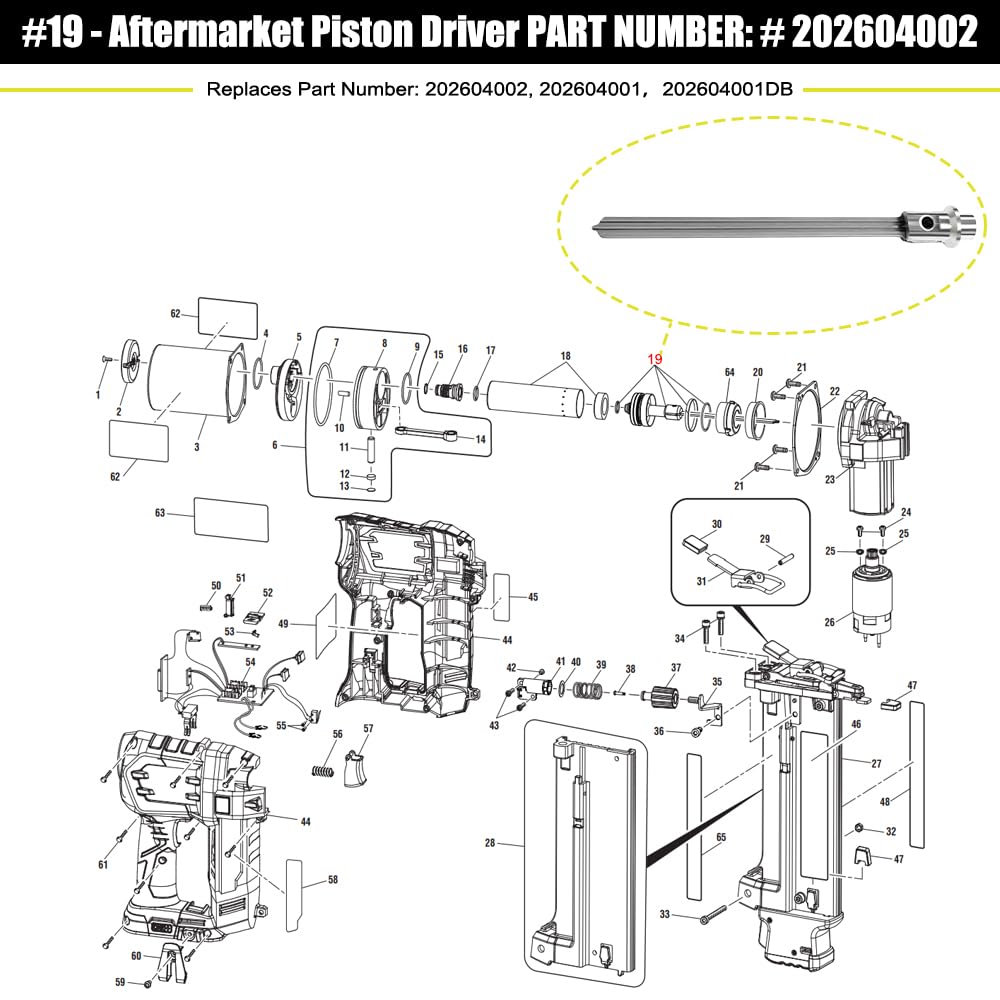 Conjunto de pistón 202604002 para clavadora de clavos brad Ryobi P321 P320