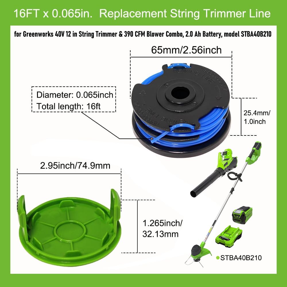 .065" Dual Line Spool & Cover for Greenworks STBA40B210 Trimmer