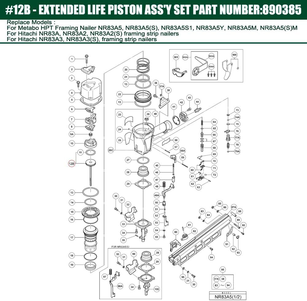 Piston d'entraînement 877323 pour cloueuse Hitachi NR83A5 NR83A2, paquet de 2