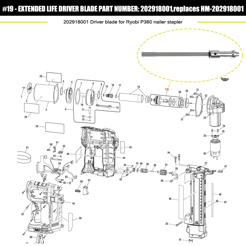 202918001 Piston Driver Blade for Ryobi P360 Stapler