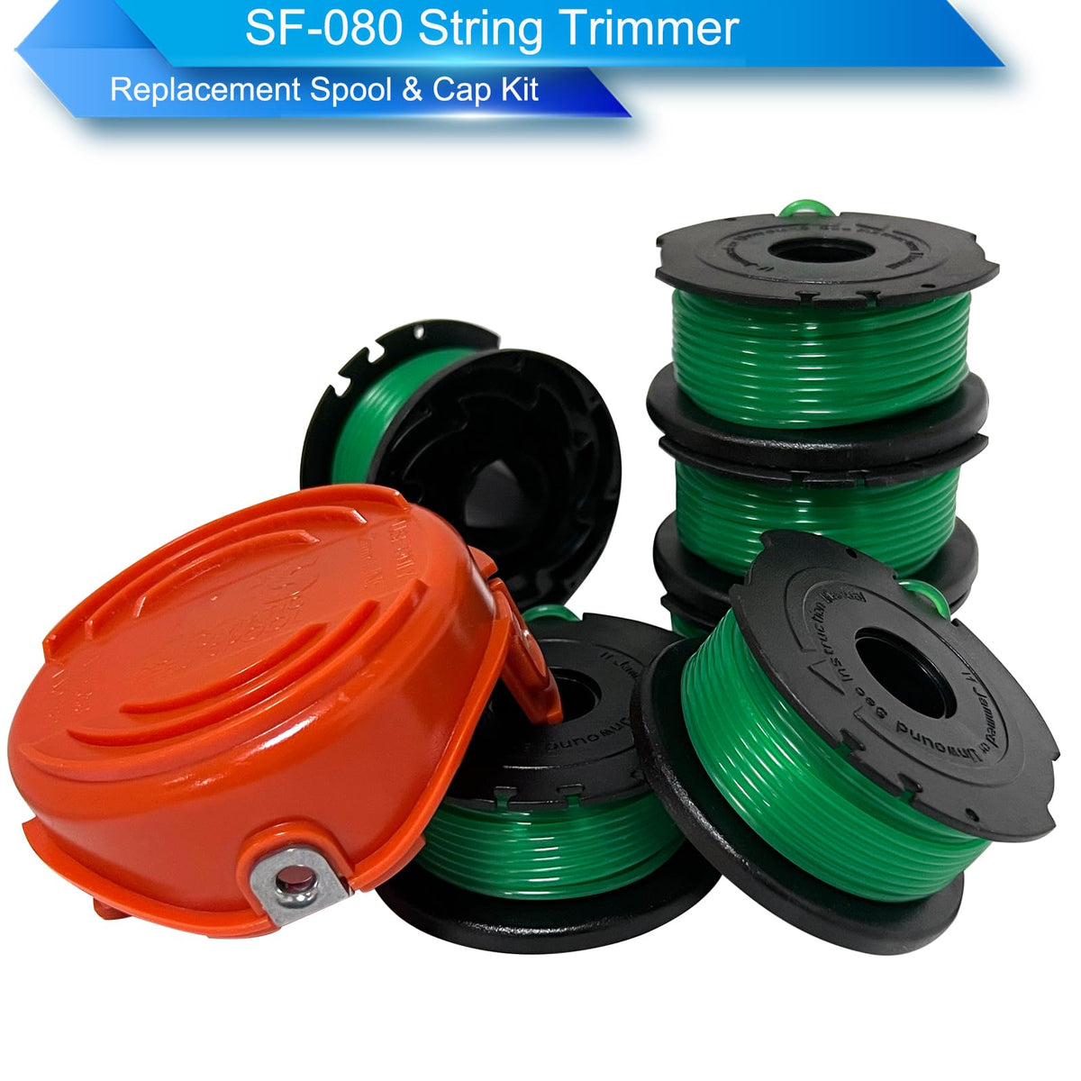 SF-080 Spool for Black+Decker GH3000 LST540 Trimmer, 6-Pack + Cap