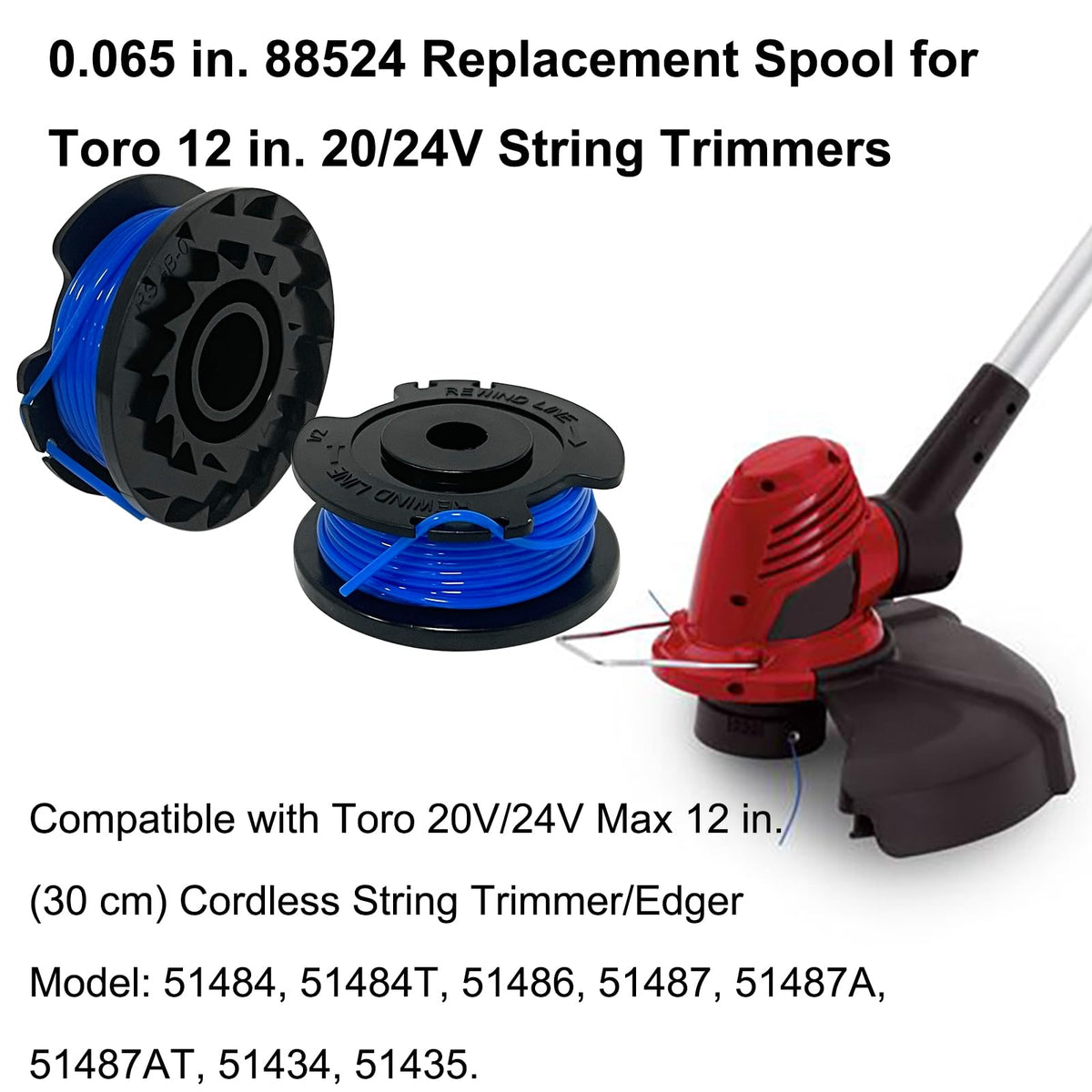 88524 Trimmer Spools for Toro 51484 12" 20V Trimmer