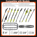 Espada de podadora 8 pulg. y 3 cadenas para Sun Joe SWJ800E SWJ802E, WEN 4019
