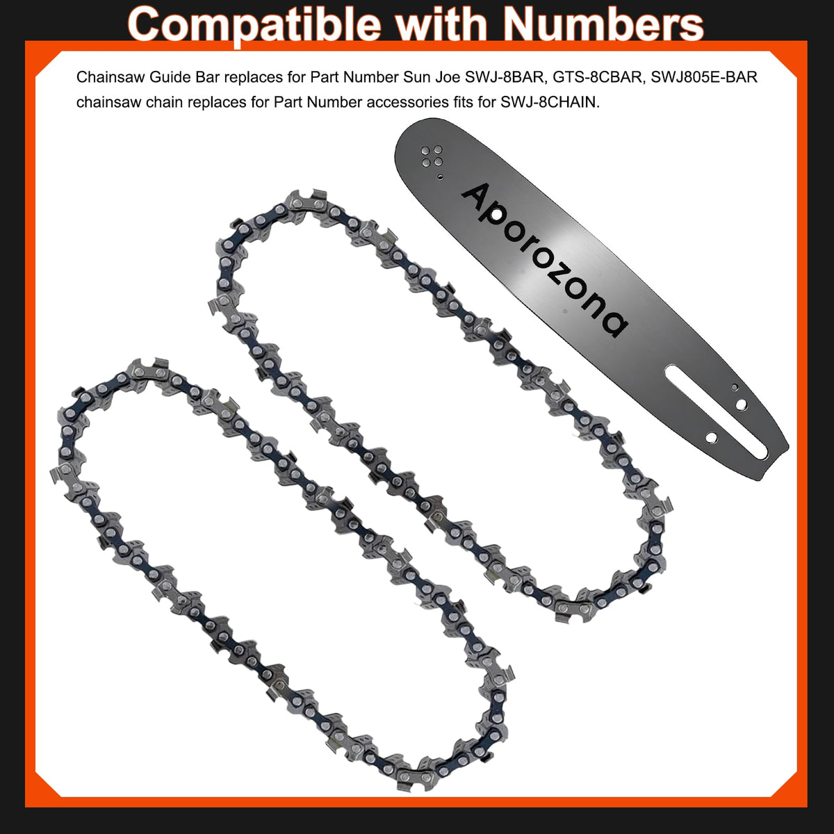 Espada de podadora 8 pulg. y 3 cadenas para Sun Joe SWJ800E SWJ802E, WEN 4019