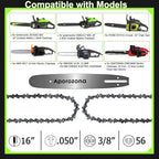 Espada de 16 pulg. y 3 cadenas para Greenworks CS80L417, Ryobi RY3716