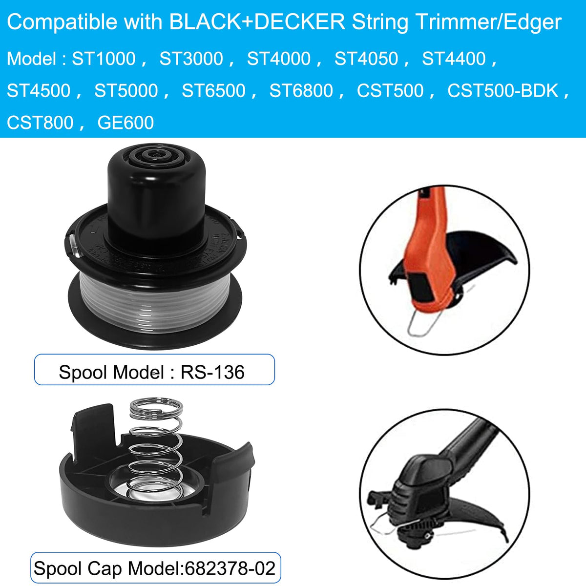 RS-136 Spool for Black+Decker ST4500 ST1000 ST6800 Trimmer