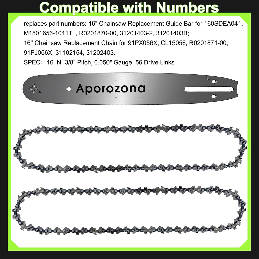 Espada de 16 pulg. y 3 cadenas para Greenworks CS80L417, Ryobi RY3716