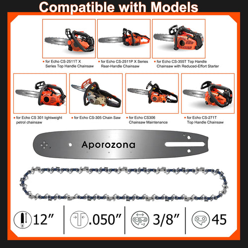 12" Chainsaw Guide Bar 12A4CD3745C for Echo CS-2511T CS-271T CS-355T