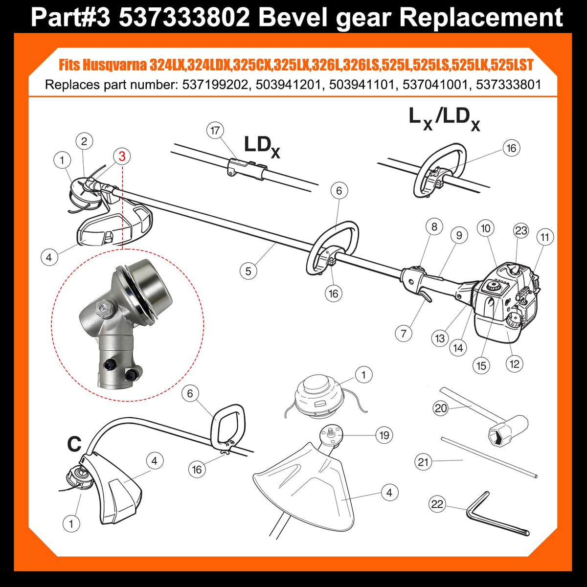 530096295 Gearbox for Husqvarna 128LD 125LDX 129R Trimmer