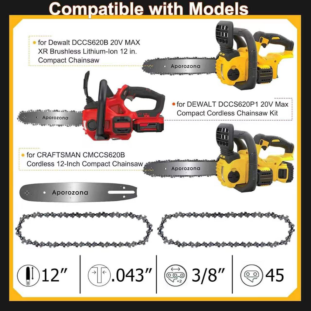 Guide et chaîne 12 po pour DeWalt DCCS620 et Craftsman CMCCS620