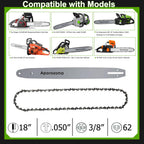 18" Chainsaw Bar AG1800 for EGO CS1800 CS1804 & Ryobi RY3818, 62DL