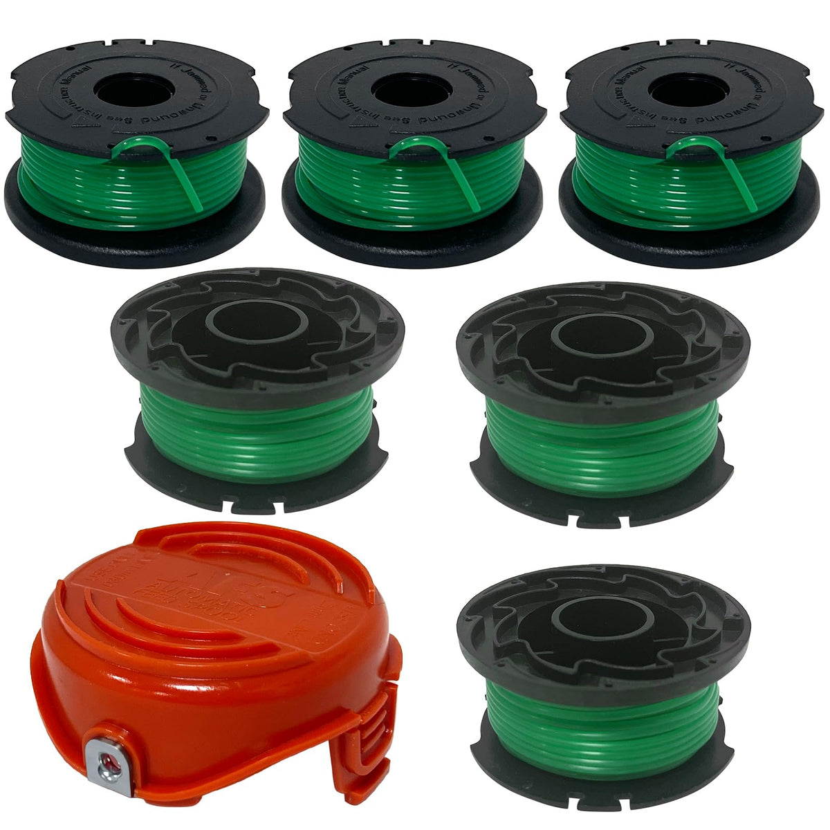 SF-080 Spool for Black+Decker GH3000 LST540 Trimmer, 6-Pack + Cap