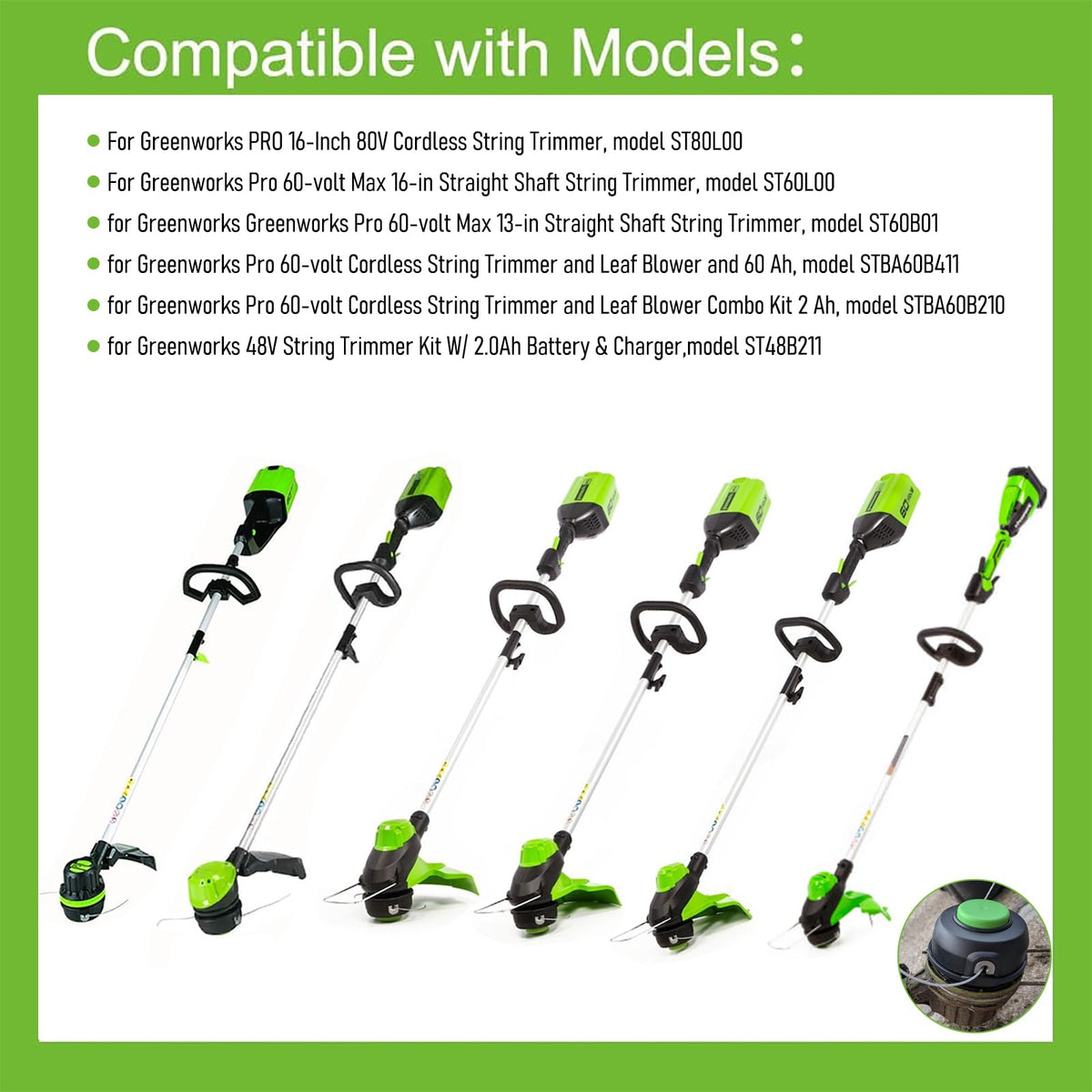 SB00L00 Spool Refill for Greenworks 40V ST40L210 2111802, 6-Pack