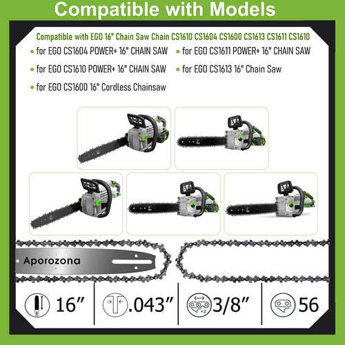 16" Chainsaw Bar & Chain for EGO CS1600 CS1604, Milwaukee 2727-20